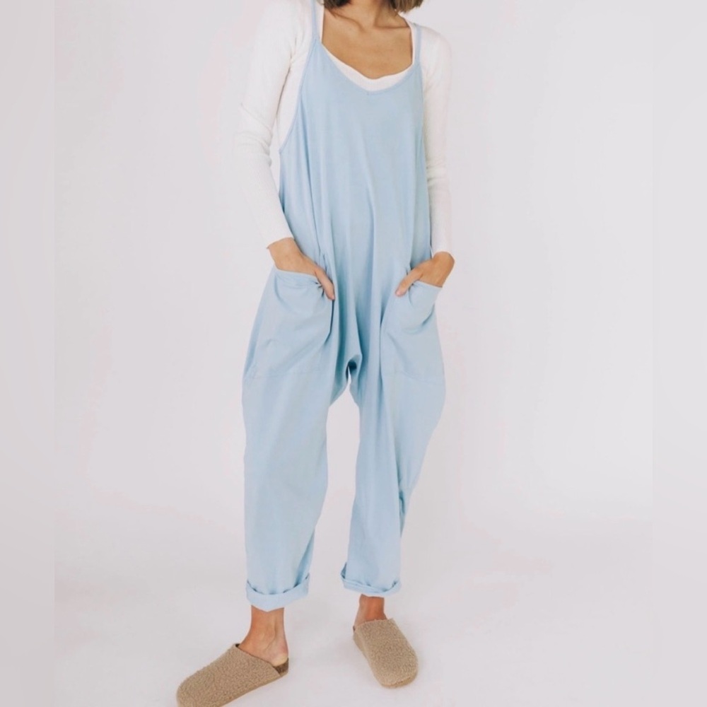 Free People FP Movement Hot Shot Jumpsuit Pants Romper Mediterranean Blue XS NWT - Picture 6 of 16